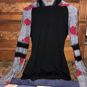 Girls black shirt with plaid